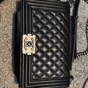 Black Crossbody Bag - Sleek Logo Detail